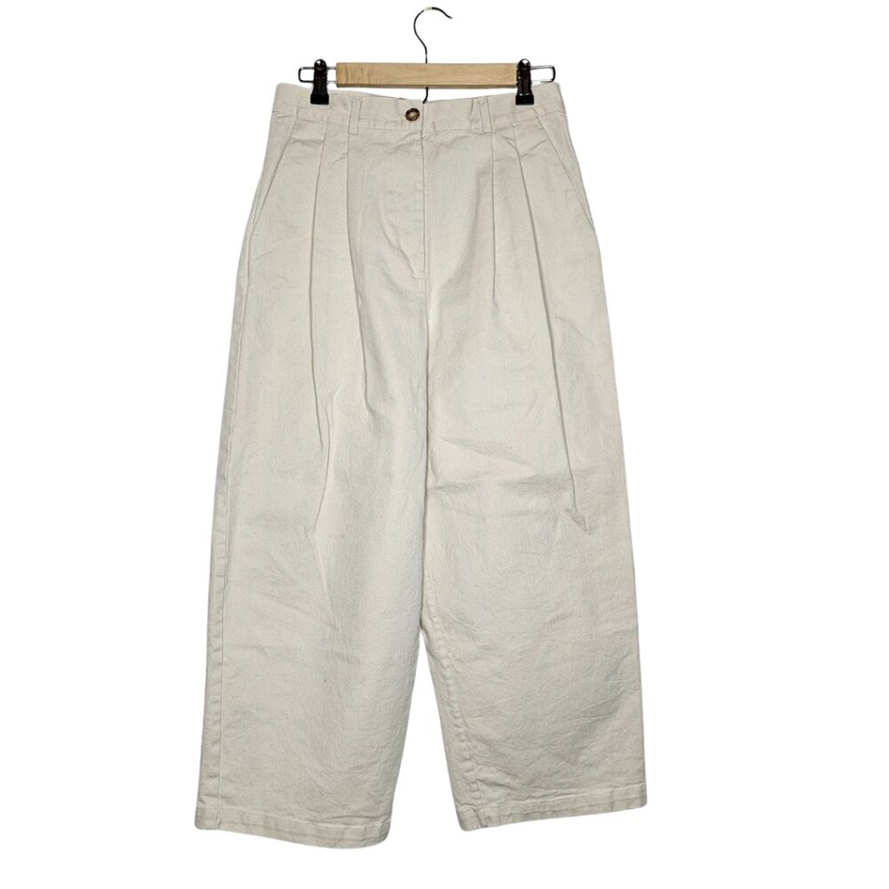 Shaina Mote Boy Trouser Cream Ivory Crop Pants Cotton Stretch Minimal *Flaws 8